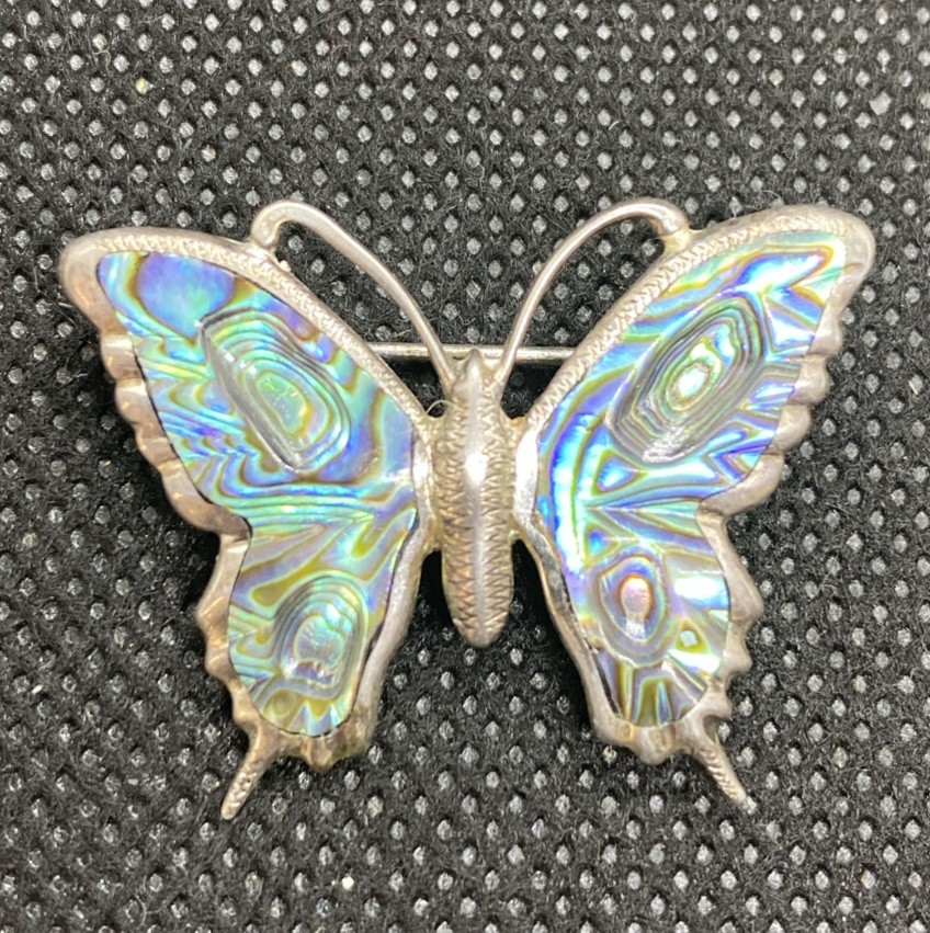 Ataahua Sterling Silver Butterfly Paua Shell Brooch From New Zealand .925