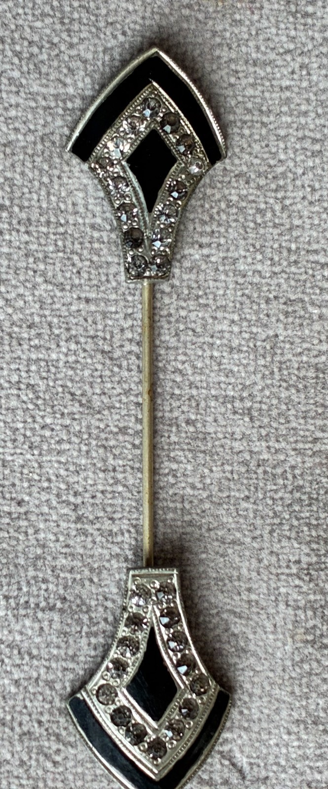 Art Deco Rhinestone Enamel Convertible Dress Clips 3 1/2″ long Bar Brooch Pair