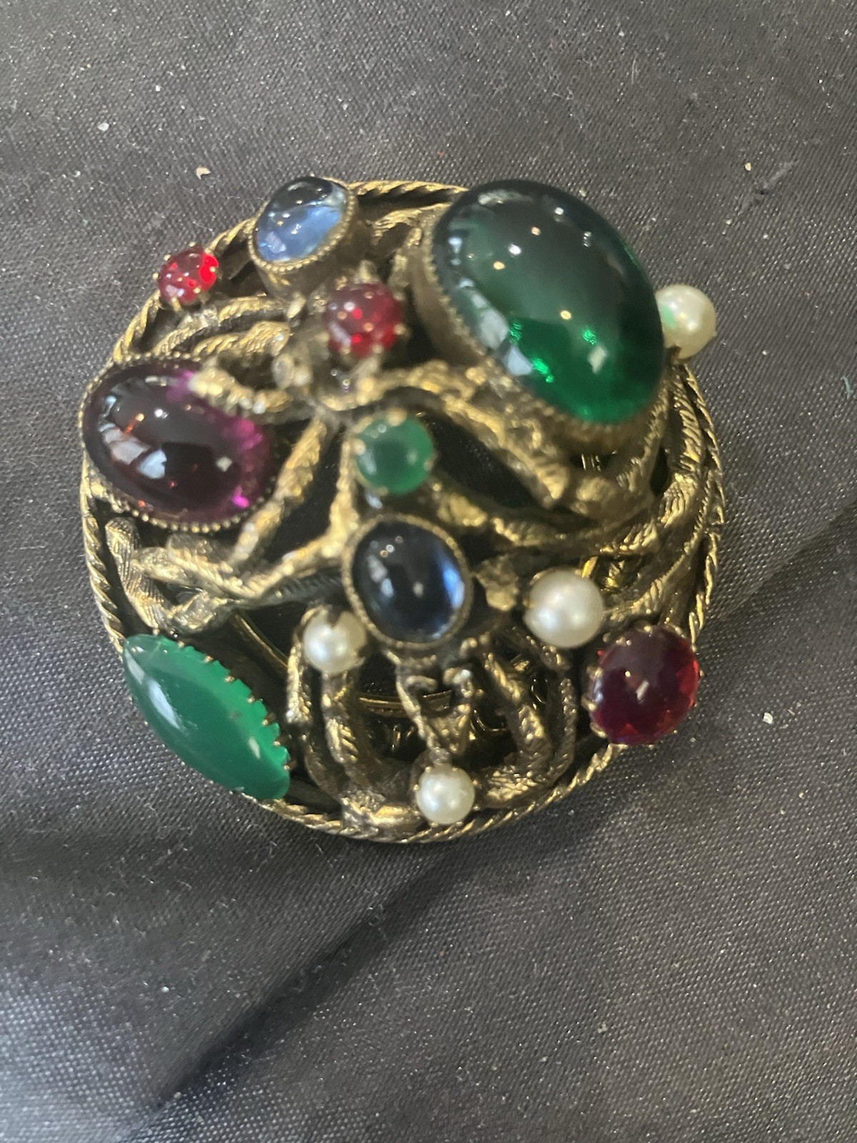 ORIGINAL BY ROBERT Cab Blue Green PEARL RHINESTONE Vintage BROOCH PENDANT