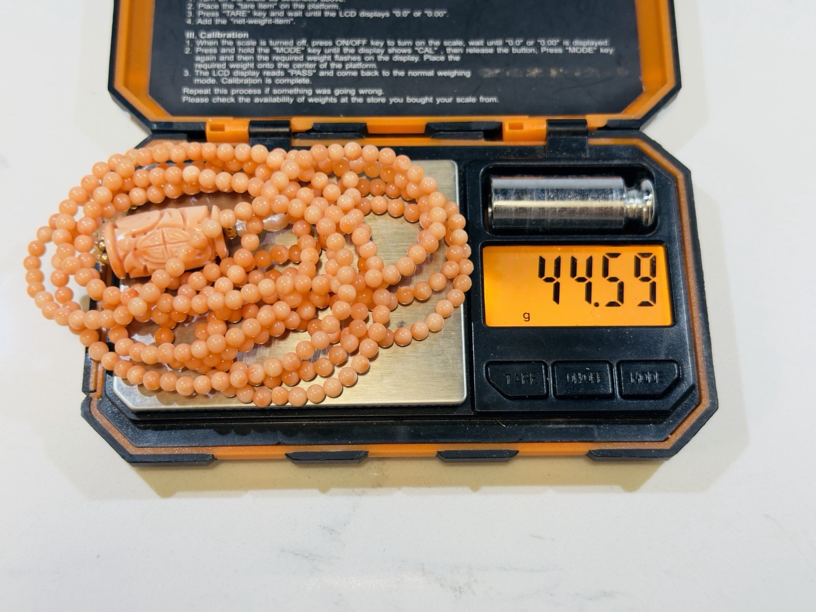 Antique Genuine Salmon Coral & Pearl Beaded Double Strand Necklace 32″ 14k Beads