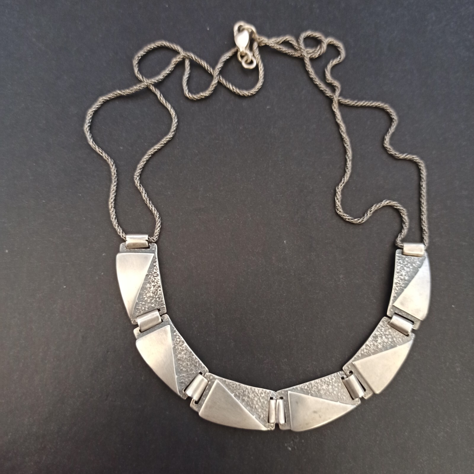 Vintage Silver Necklace Modernist Geometric Articulated Links Cleopatra Inspired