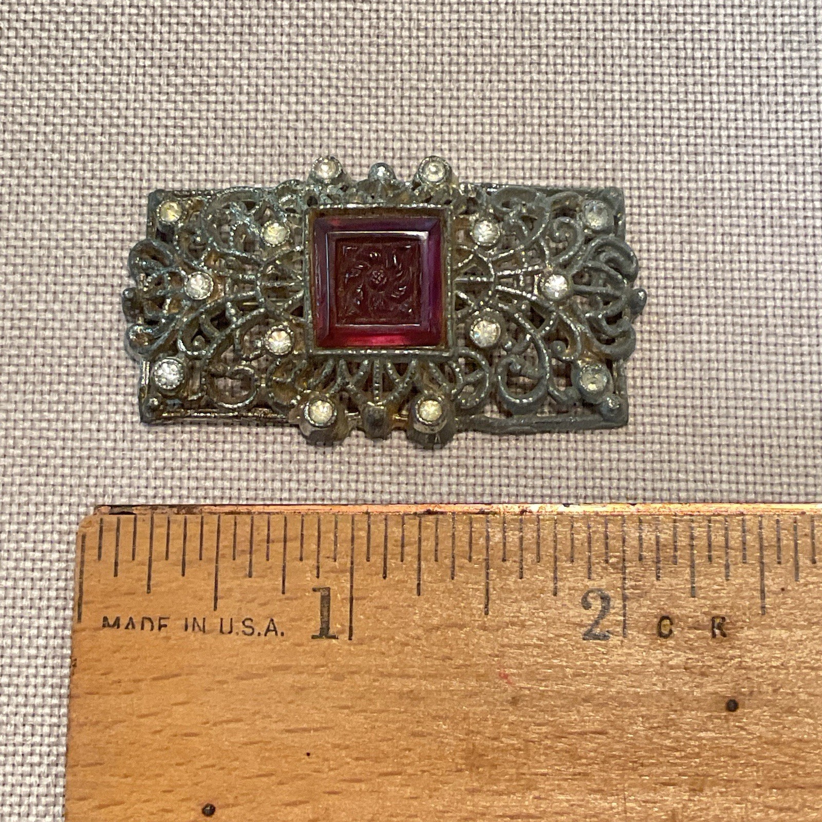 Vintage Brooch Pin Original 1930s 40 Filligree Silver Tone Intaglio Stone Flower