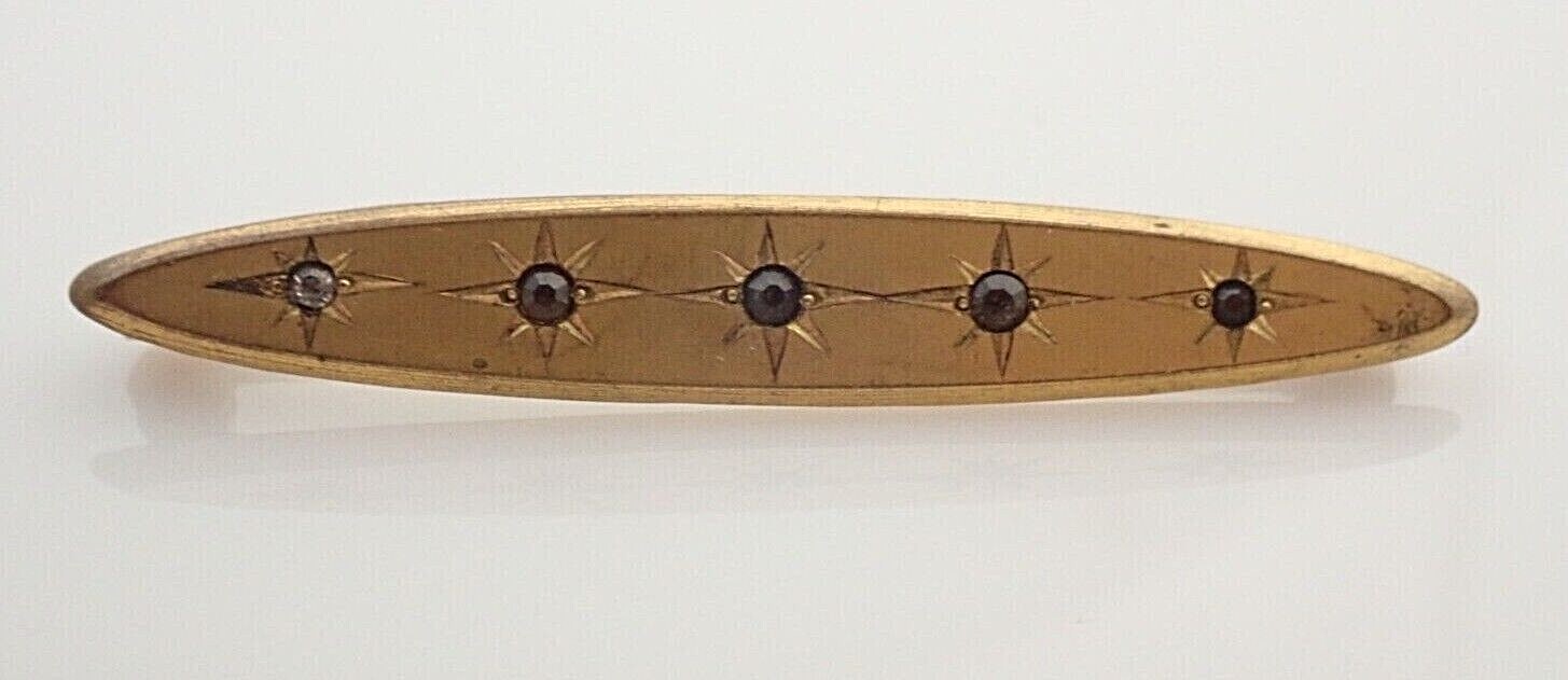 Antique Gold Filled or Plated Rhinestone Stars 2 3/8″ Bar Pin