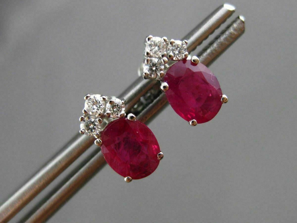 ANTIQUE 1.20CT DIAMOND & RUBY 14KT WHITE GOLD 3D STUD EARRINGS F/G VS VVS #24463