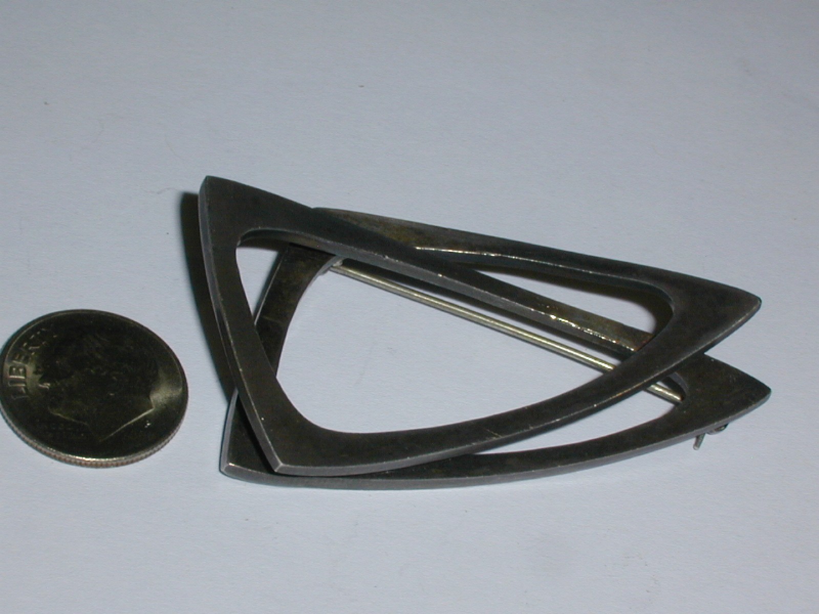 POUL WARMIND DENMARK STERLING SILVER LARGE MODERNIST DOUBLE TRIANGLE BROOCH #21!