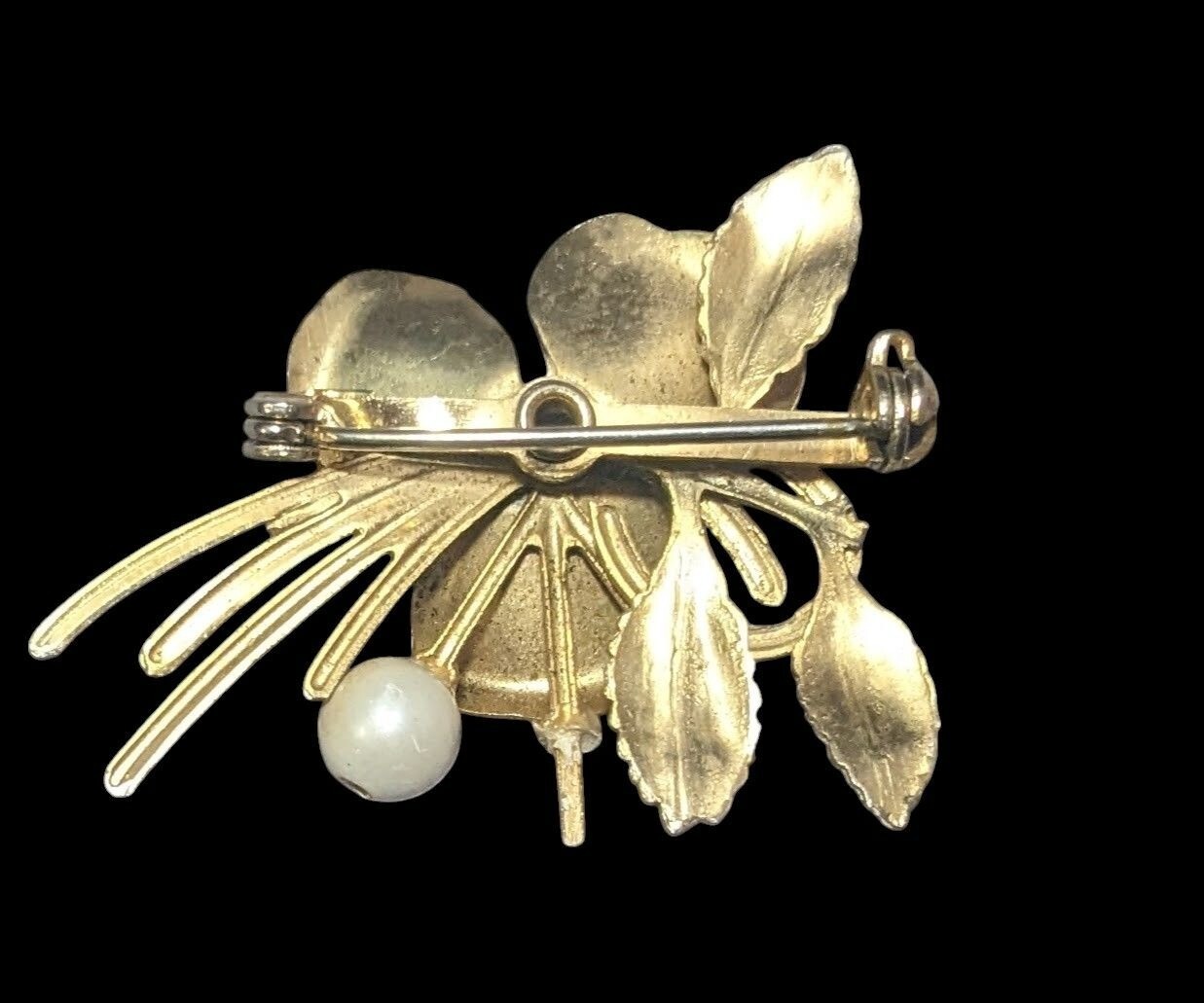 Vintage Cream And Gold Tone Whimsical Fantasy Floral Brooch