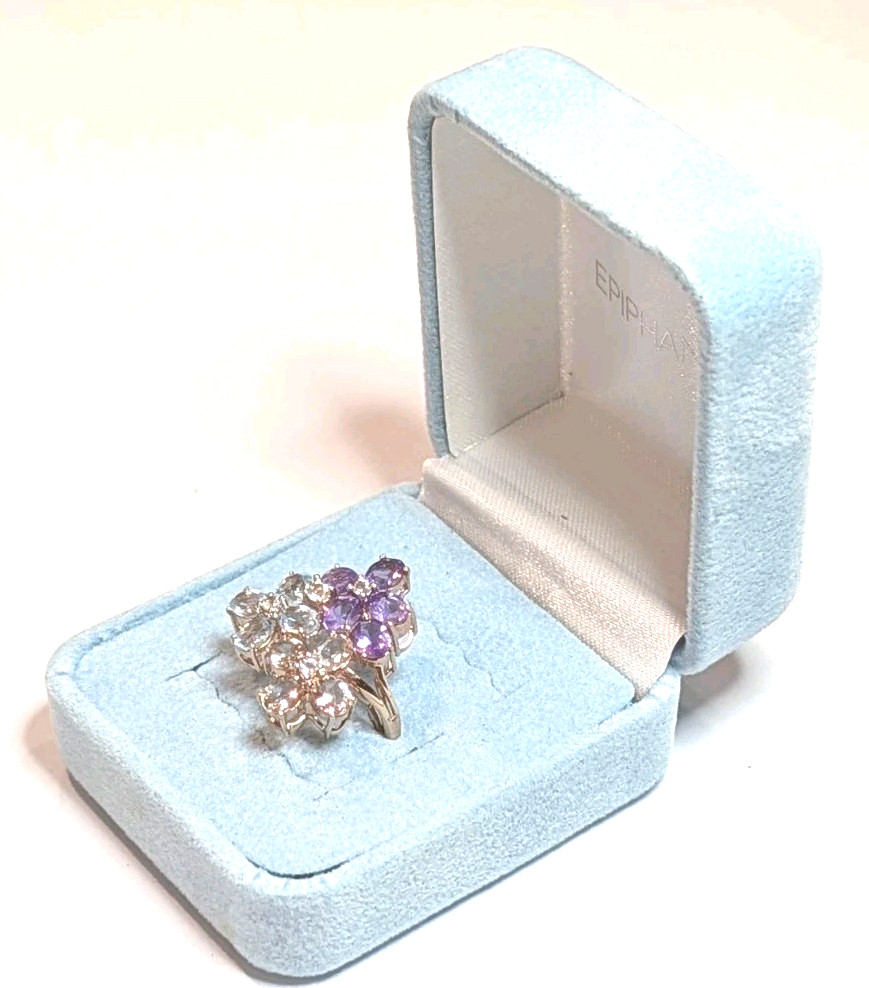 BEAUTIFUL ESTATE STERLING SILVER PRONG SET MULTI STONE CLUSTER RING SIZE 6