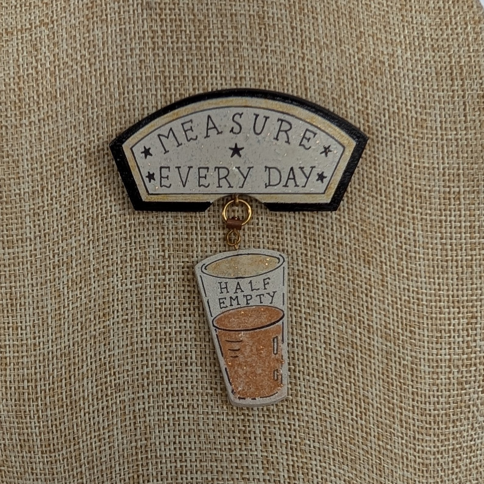 Vintage J Crawford Measure Every Day Spinner Glass Brooch Optimistic Pessimistic