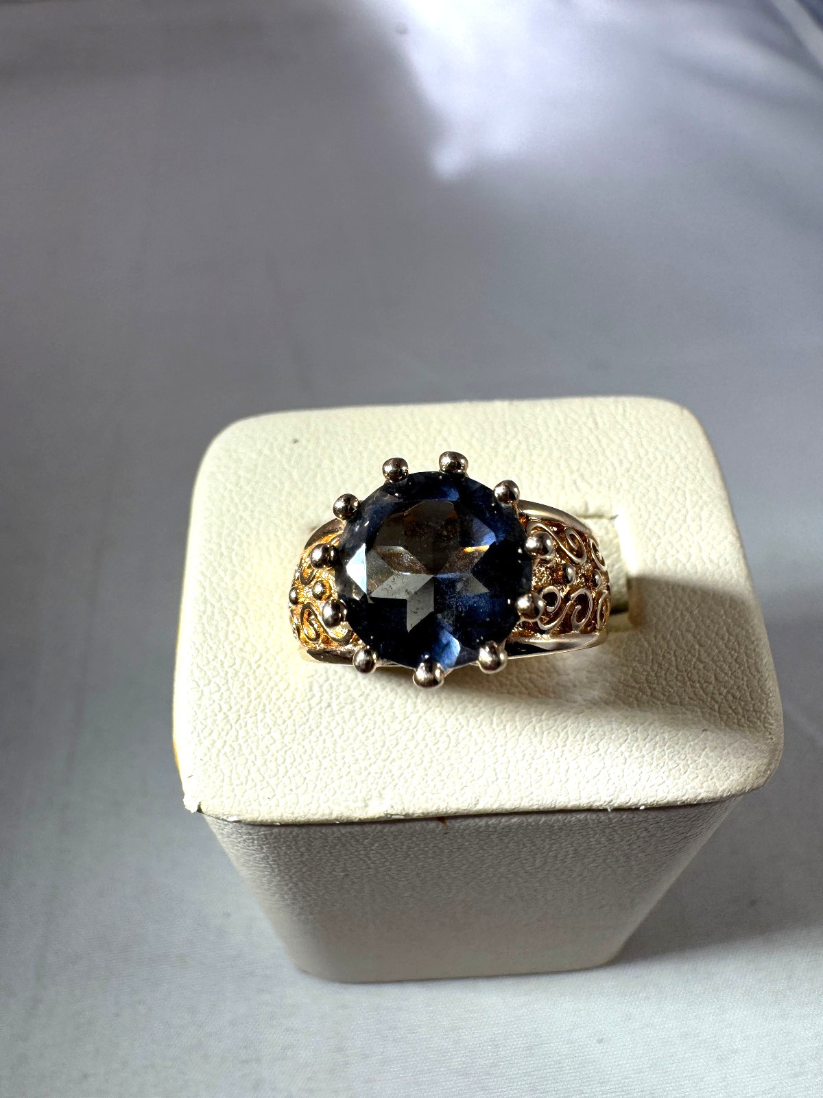 Vintage Gold Wash Sterling silver purple/blue stone tier ring with swirl designs