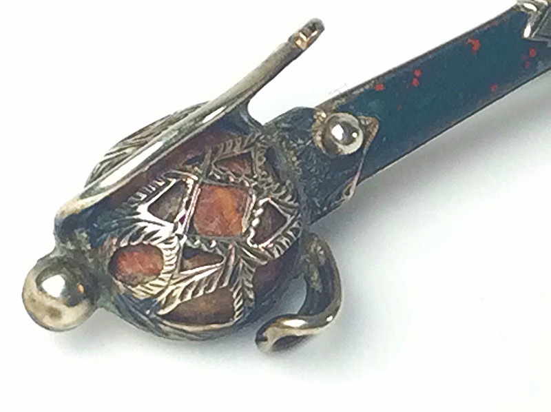 Antique Victorian Scottish agate , bloodstone & Sterling Silver sword brooch