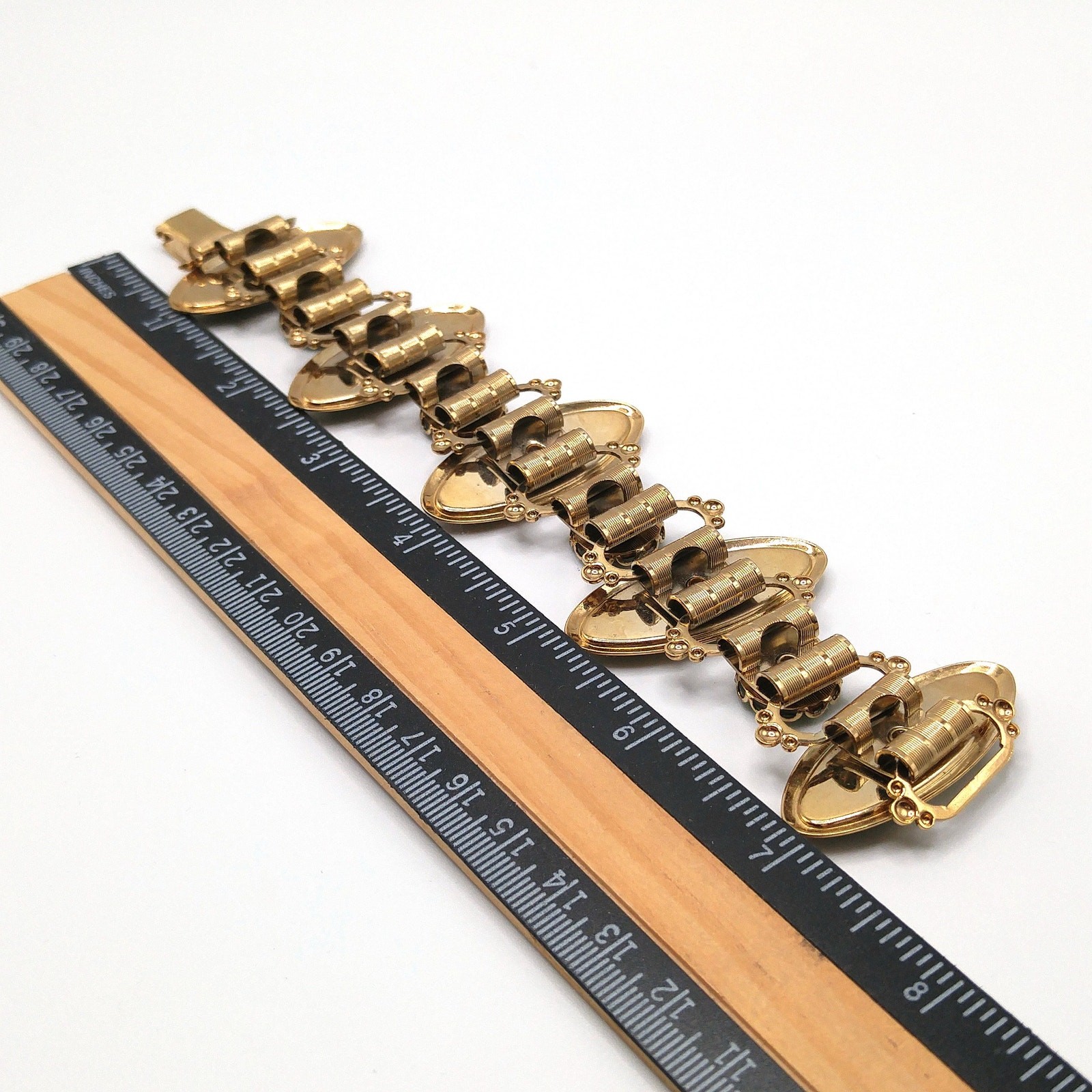 Mid-Century Enamel Book Chain Bracelet, Green Brown White Gold, 1950s Vintage
