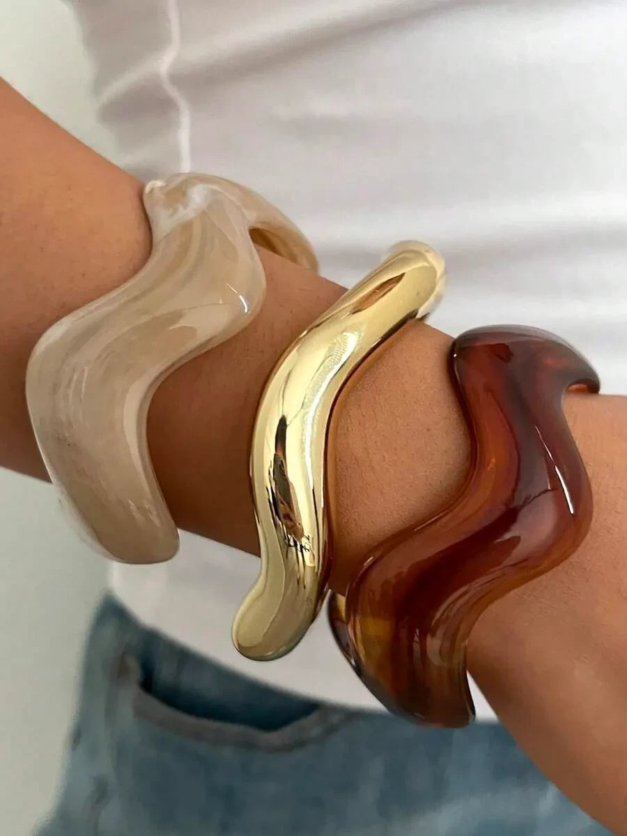 Vintage Wavy Acrylic Resin Bracelet Set Stackable Women’s Bangle