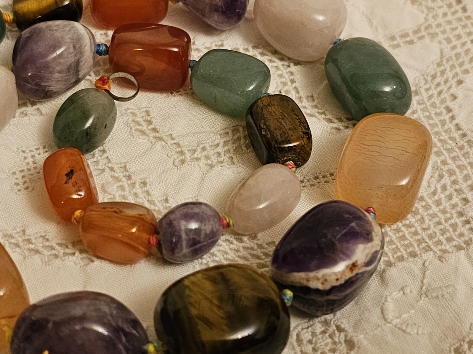 Vintage Natural Carnelian Agate Jade Aventurine Tiger’s Eye Bead Necklace
