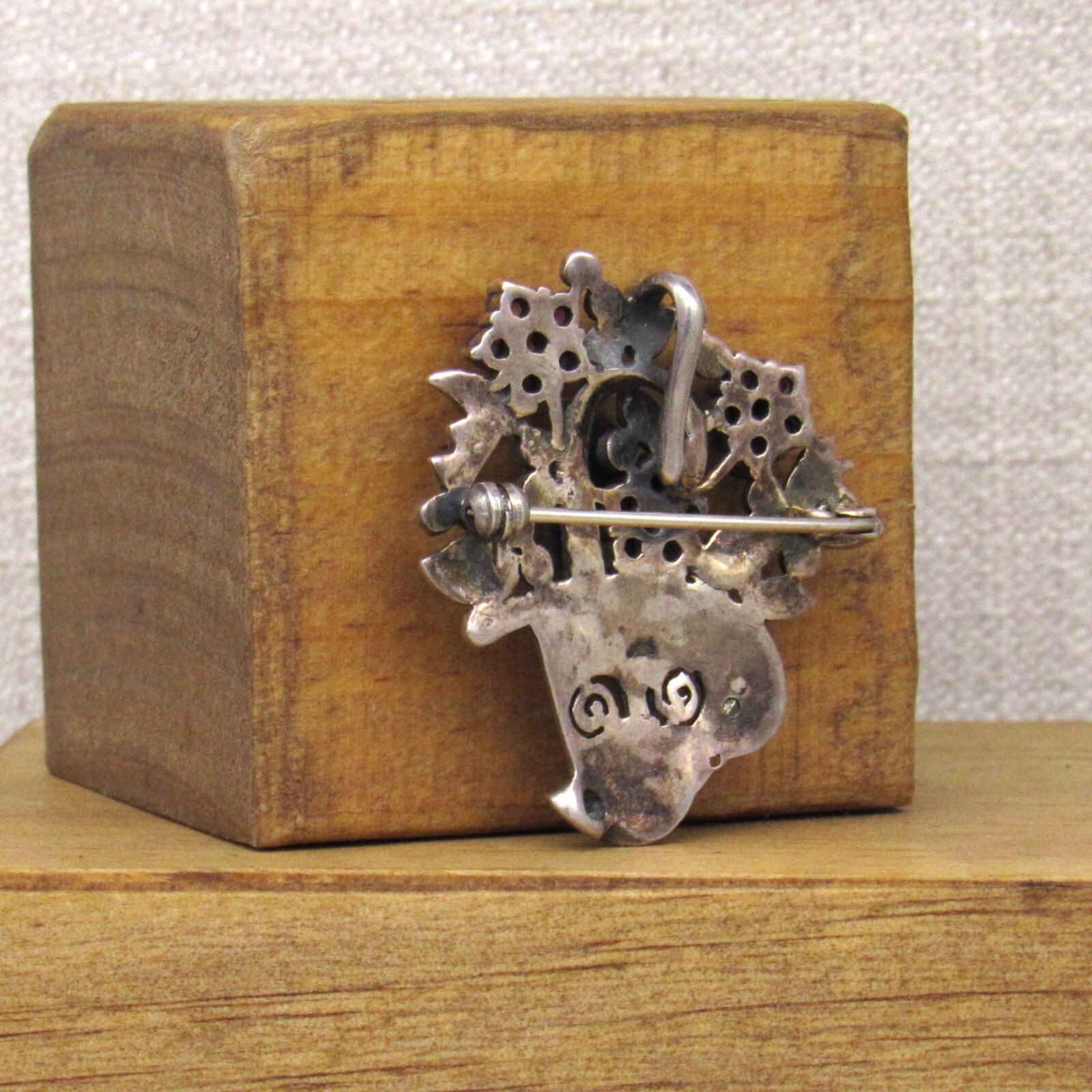Amethyst, Marcasite and Sterling Slver Flowers and Pot Pin/Pendant +