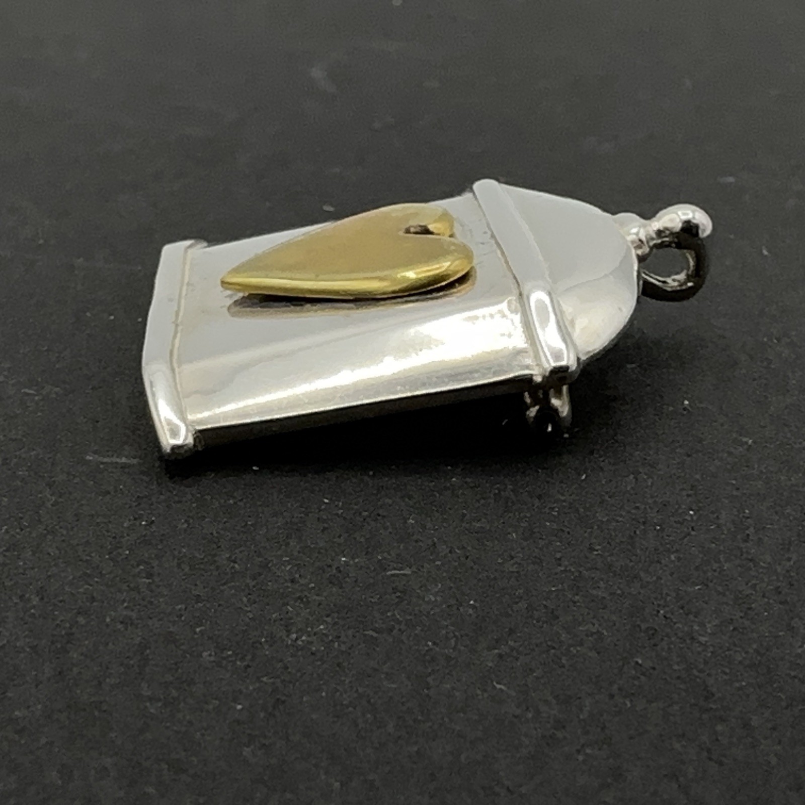 CW heart box pendant brooch – sterling silver & brass Colonial Williamsburg pin