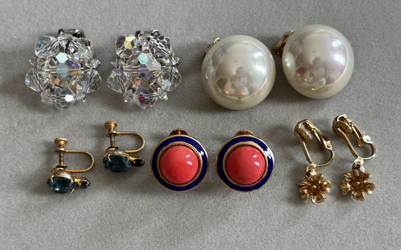 Vintage Clip On And Screw Back Gold Tone Earrings 5 Pairs For Non Pierced Ears