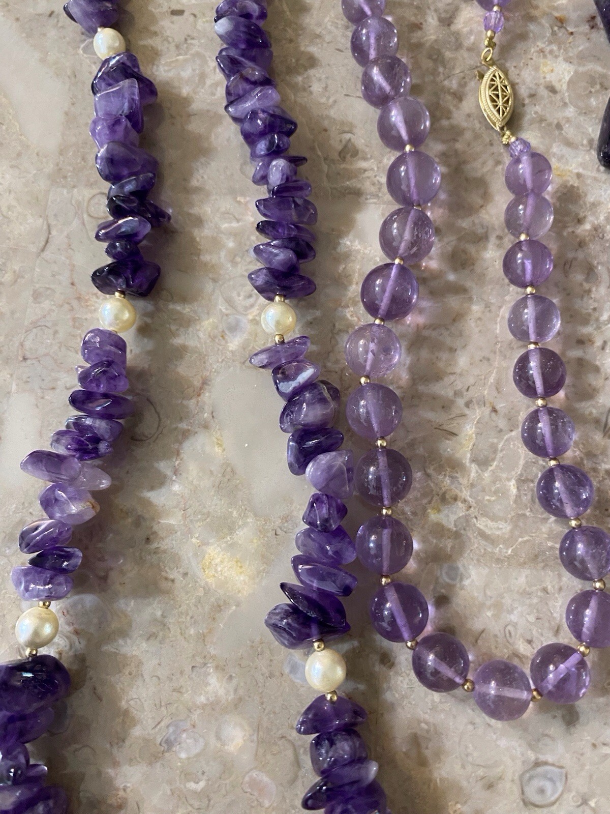 Lot Of 3 Genuine Vintage Amethyst Bead Necklaces