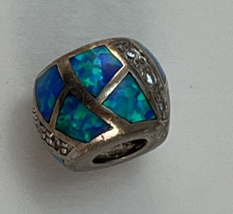 Vintage 925 Sterling Silver Blue Opal Inlay Bead Charm