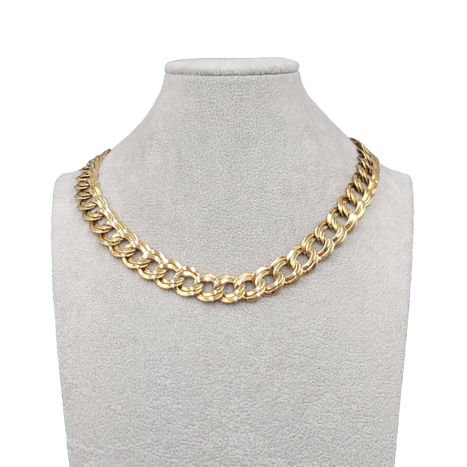 Vintage Double Link Chain Collar Necklace Gold Plated 18″