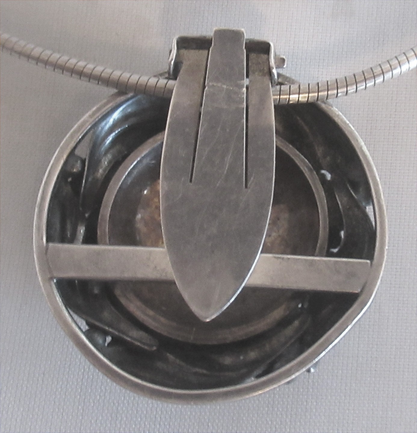 VINTAGE STERLING DENMARK N E FROM DENMARK NECKLACE PENDANT, 1 3/8 INCHES, 22 GRM