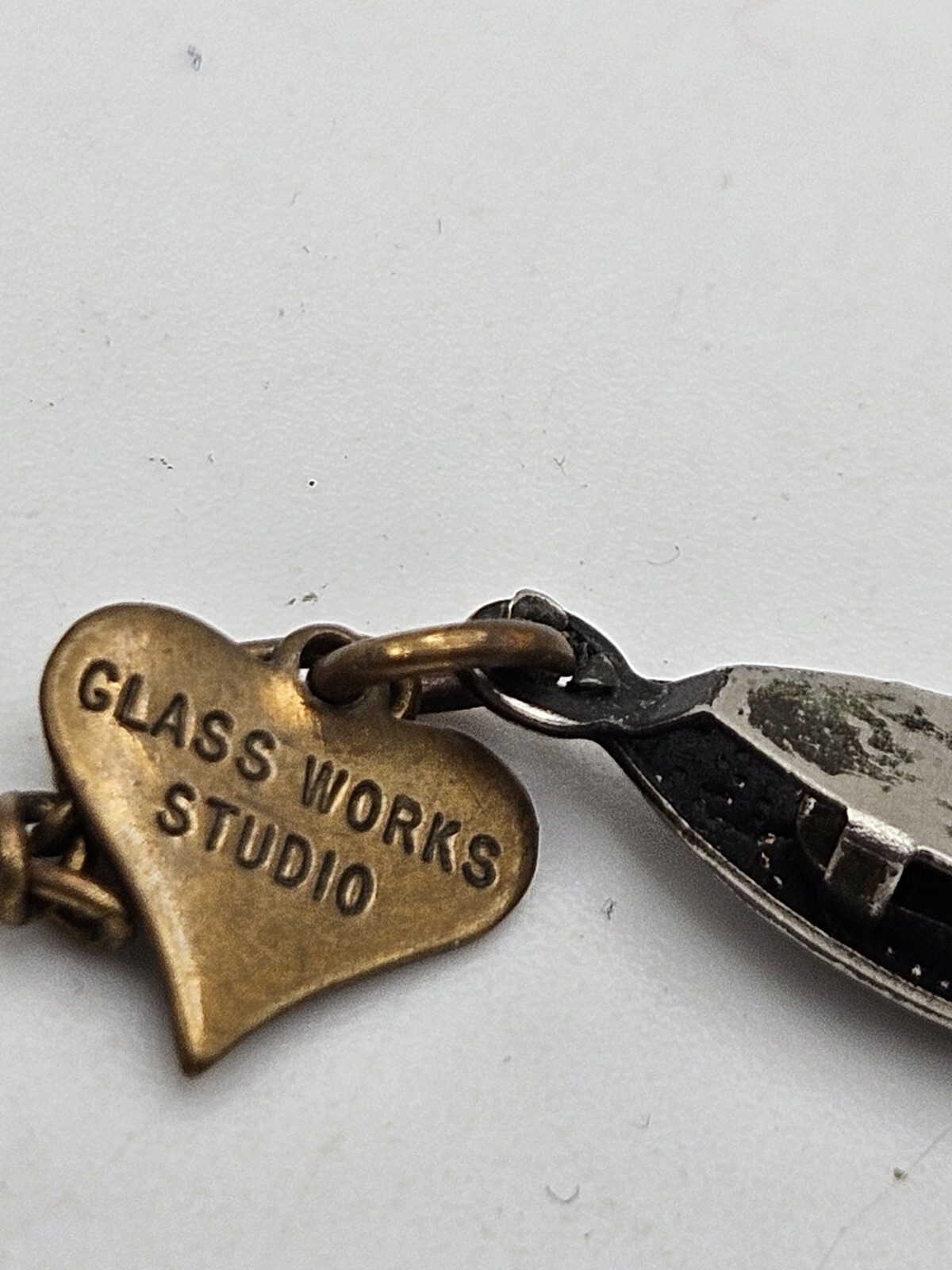 Glass Works Studio Brass Tone Multicolor Glass Dangle Hearts Charm Necklace