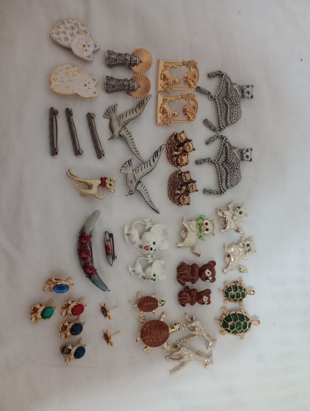 Lot Of 38 Different Pairs Of Pins In All Different Styles And Shapes Matching