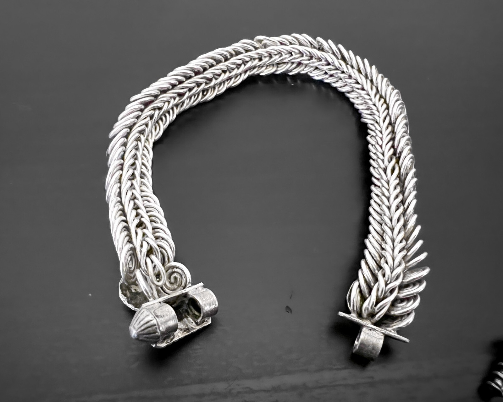 43g Vtg Wire Snail Egyptian Coil Wrap Spiral Heavy Link Sterling Silver Bracelet