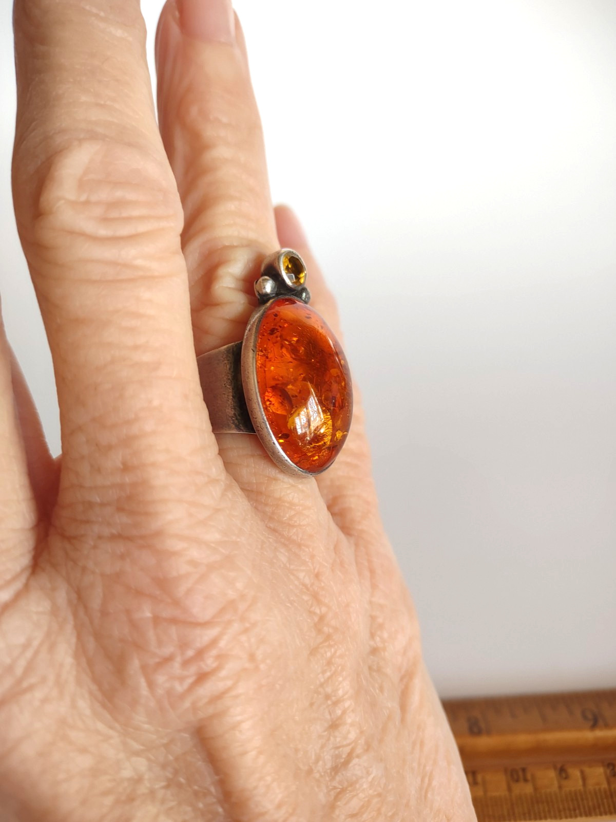 AKR Amy Kahn Russell Signed Sterling 925 Baltic Amber Modernist Ring Size 7