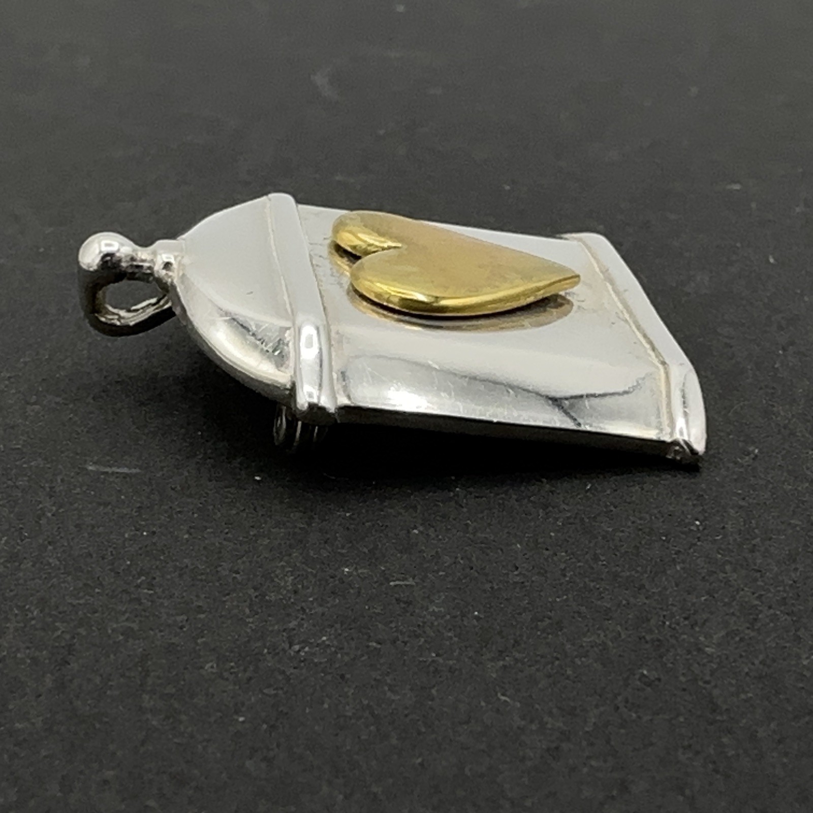 CW heart box pendant brooch – sterling silver & brass Colonial Williamsburg pin