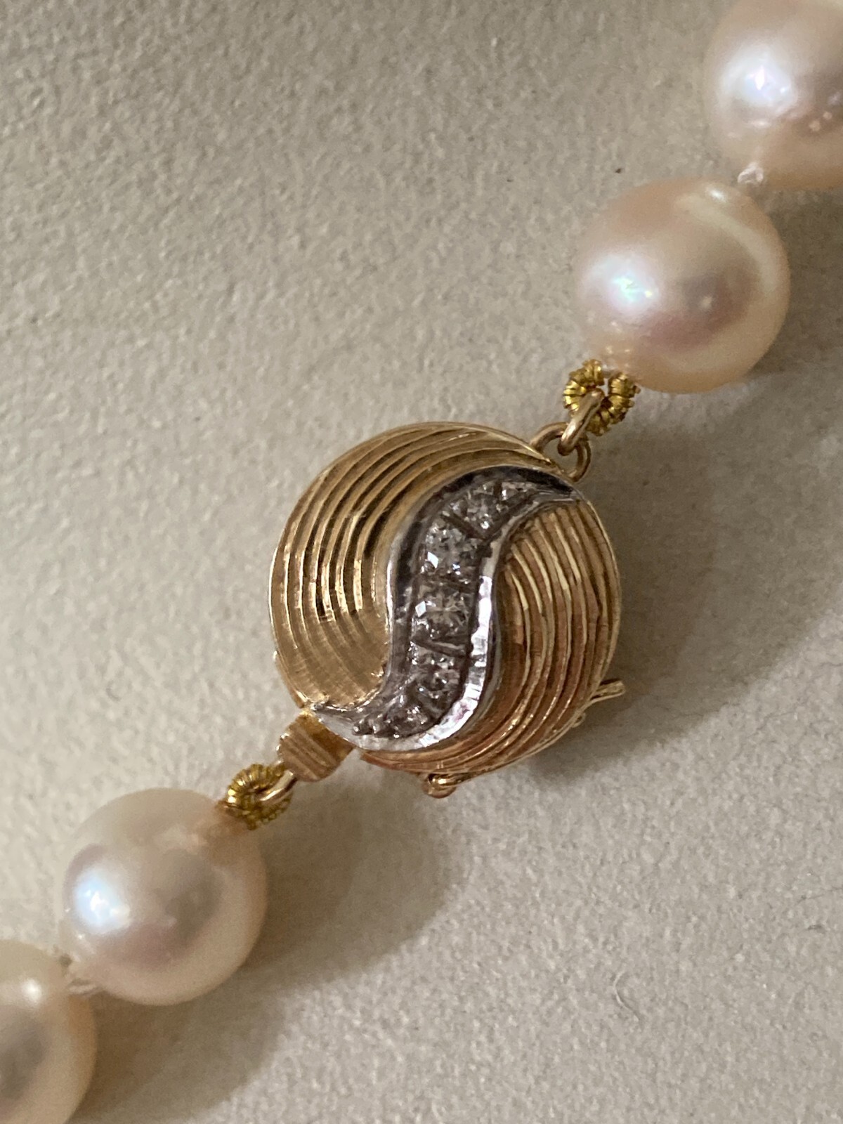 Vintage Diamond 14k Akoya Pearl Necklace 17.5”, 8-8.5mm