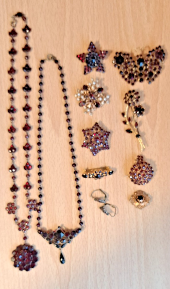 GARNET NATURAL GENUINE 118 GEMS BOHEMIAN 18″ PENDANT NECKLACE VINTAGE #708