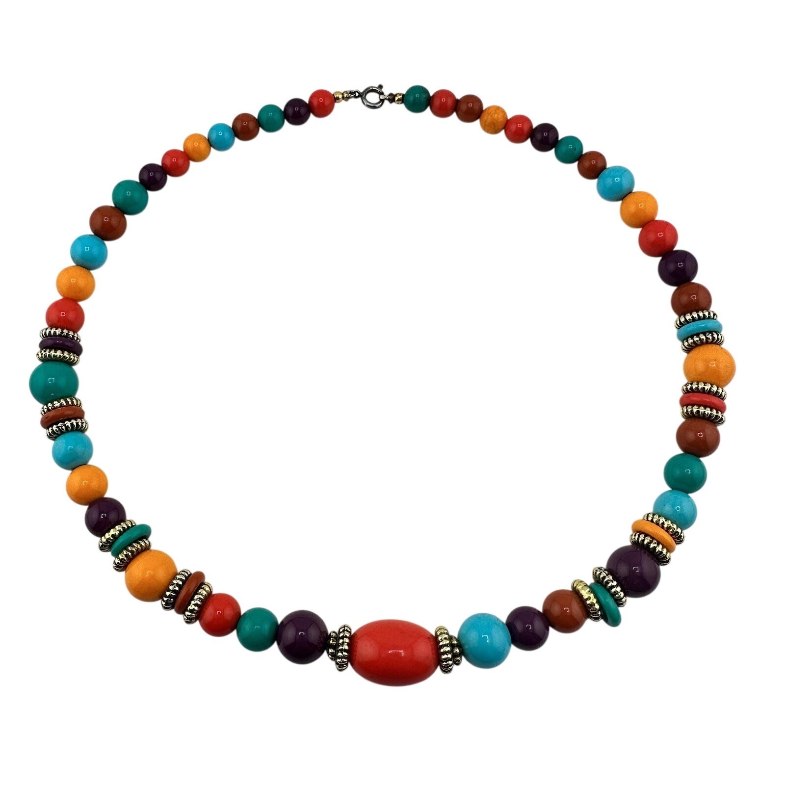 Vintage 1990s Rainbow Vivid Multicolor Acrylic Bead Gold Tone 19” Necklace
