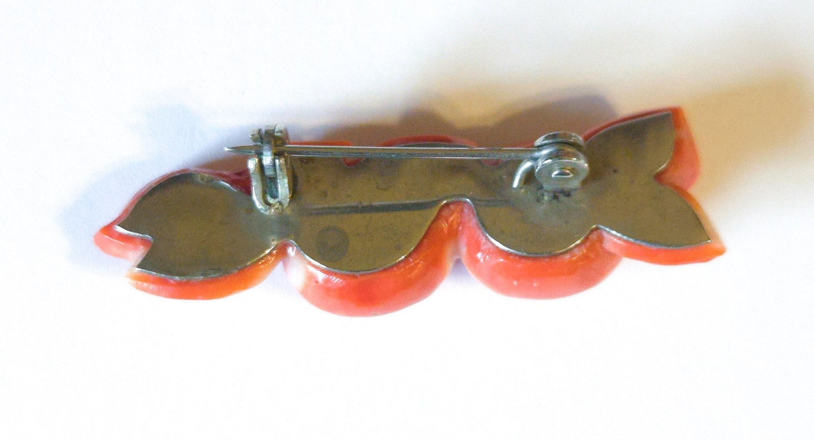 Antique Mediterranean Salmon Coral Hand Carved Cherry Brooch