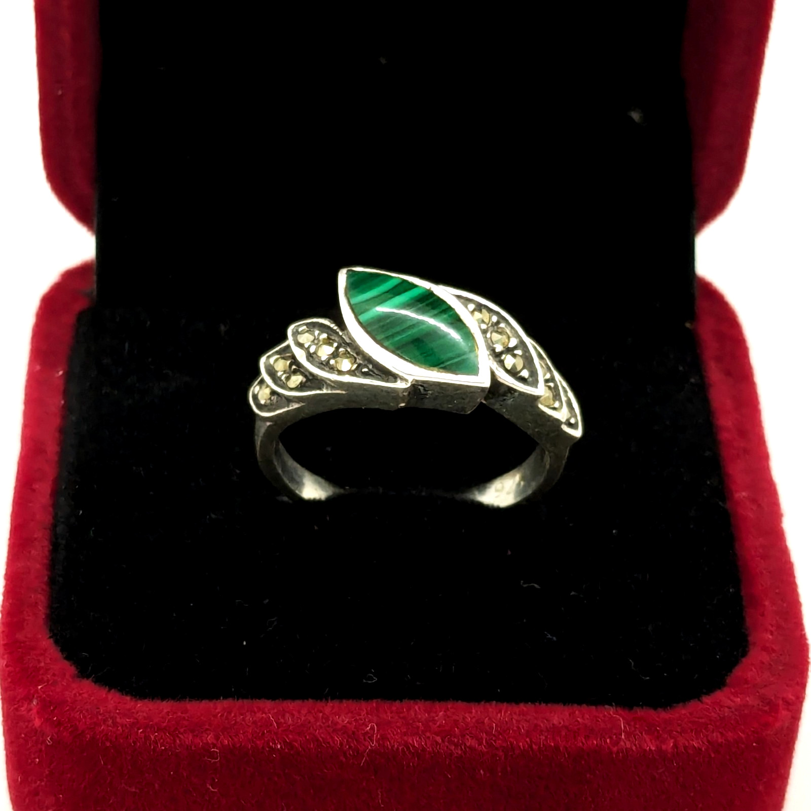 Vintage Elegant RING Silver 925 with Malachite stone -size: 7.25US (17.5mm)| #30