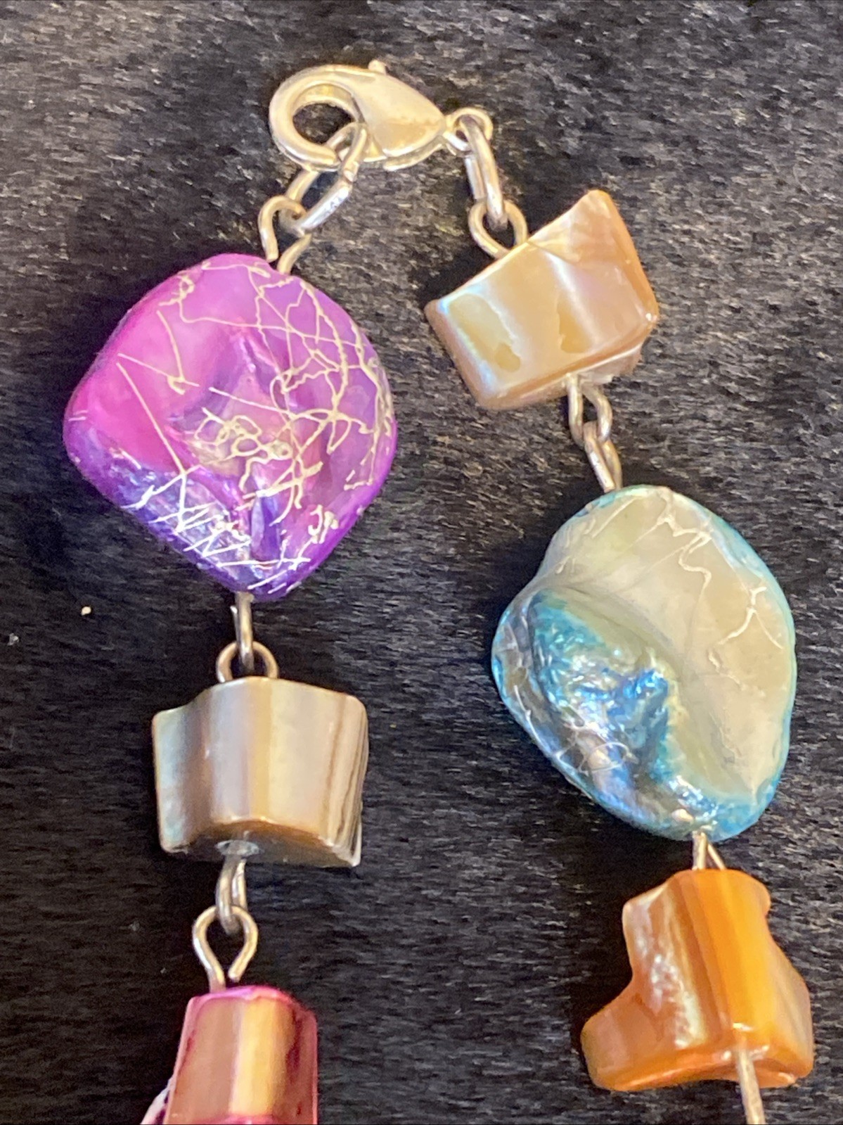 Necklace 38” Dyed Shells Veneer Multi Color Squares Dyed Shells Necklace