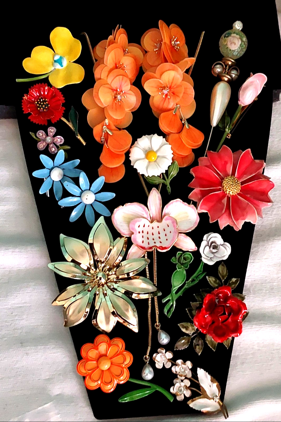 Vintage High End Flower Brooch Earring Necklace Jewelry Lot 15 pcs VGC
