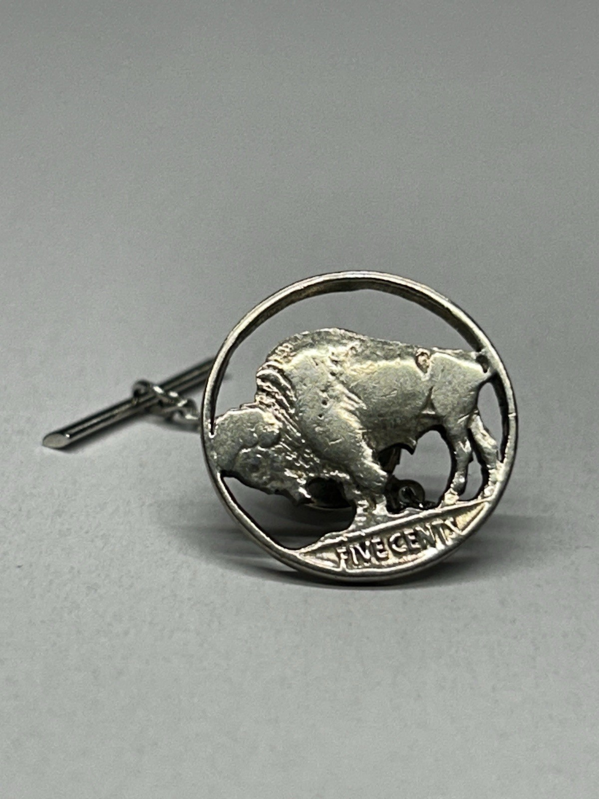 Vintage Cut Out Buffalo Nickel Coin Tie Tac Pin Native American Indian Head