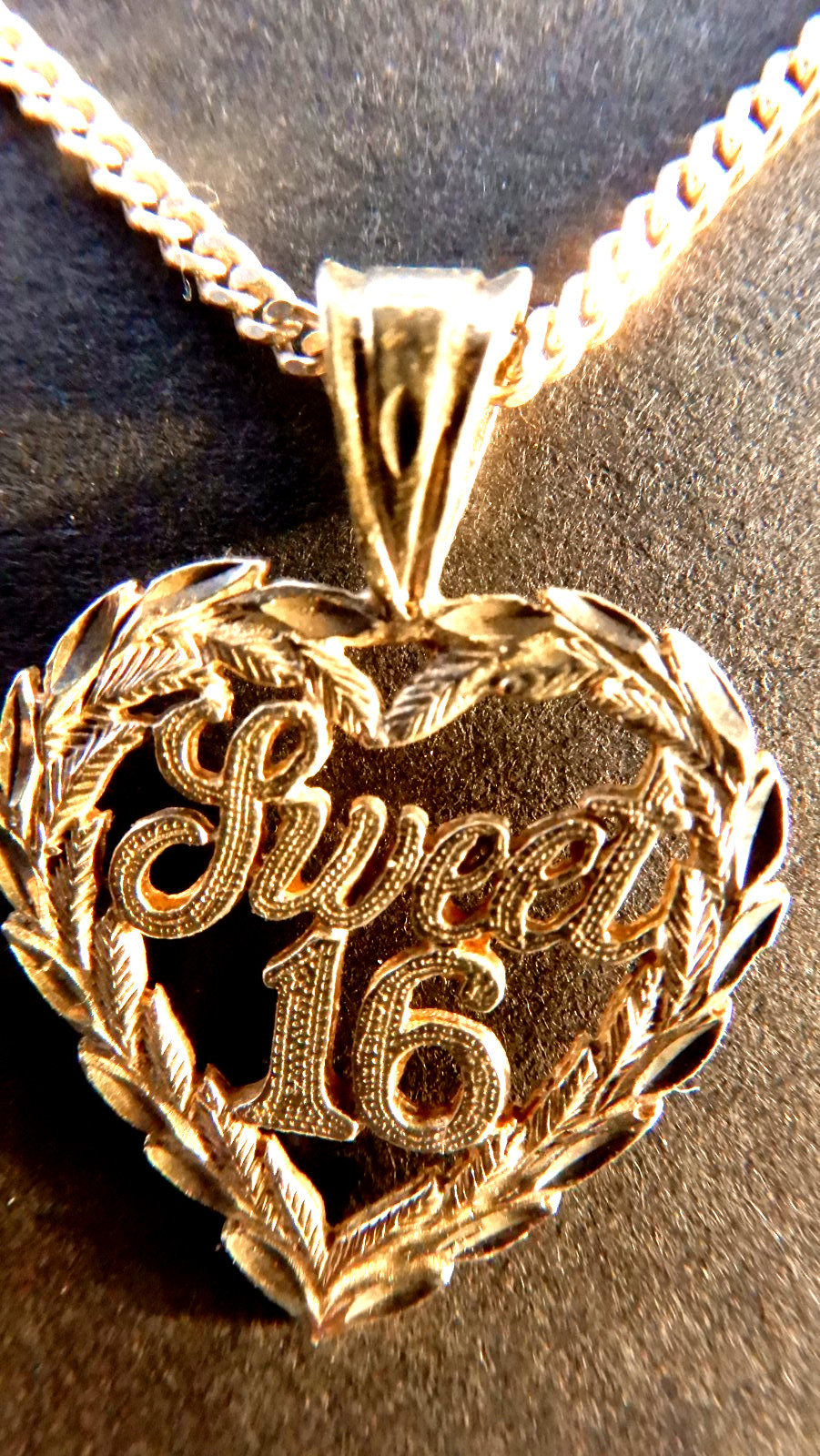 Vintage Sterling Silver “Sweet 16″ Necklace 18”. Pendant 1″ x 3/4′.