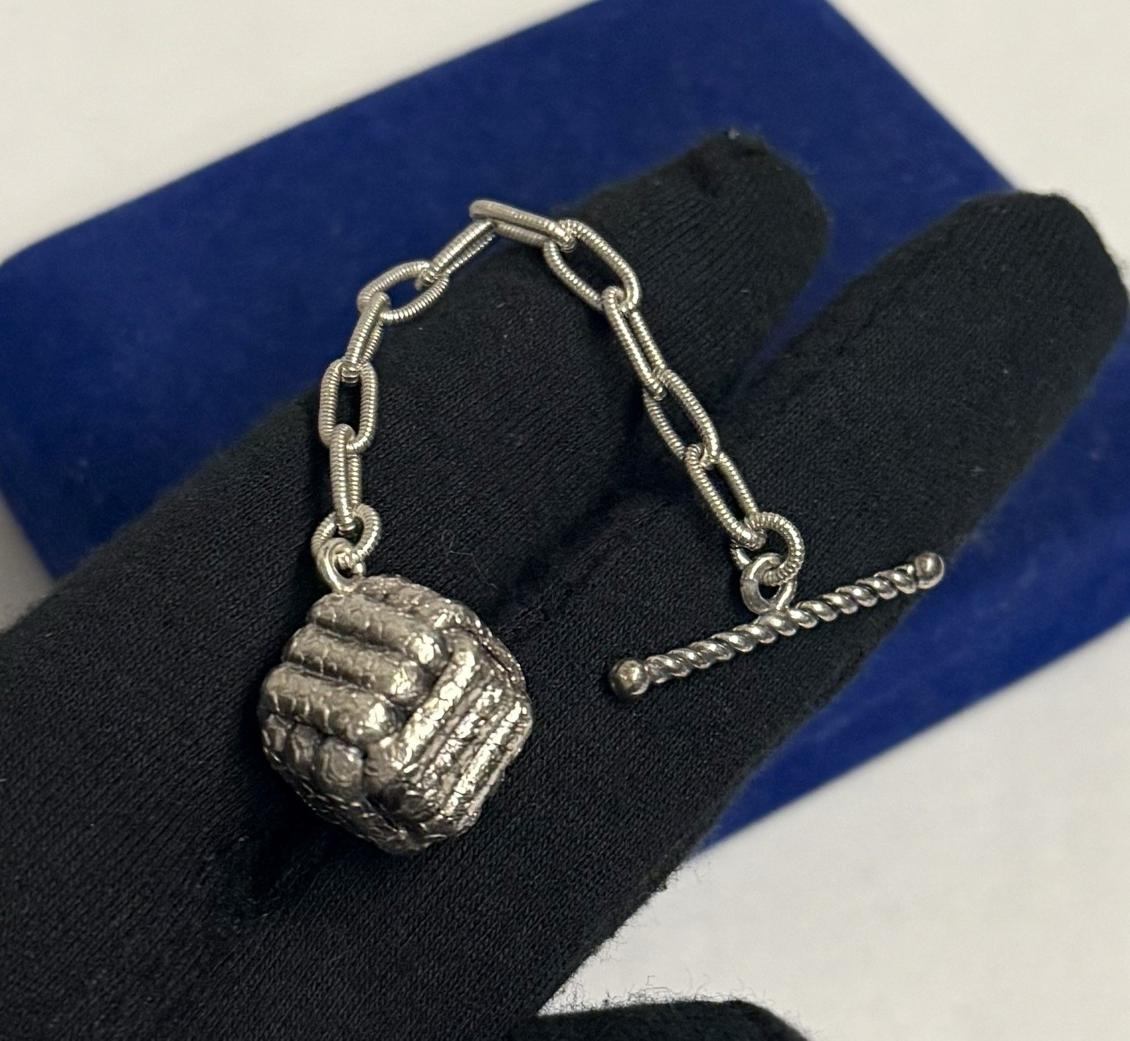 8.4g Sterling Paperclip Figaro Fob Ornate 4.3mm 4” Vtg Victorian Nouveau