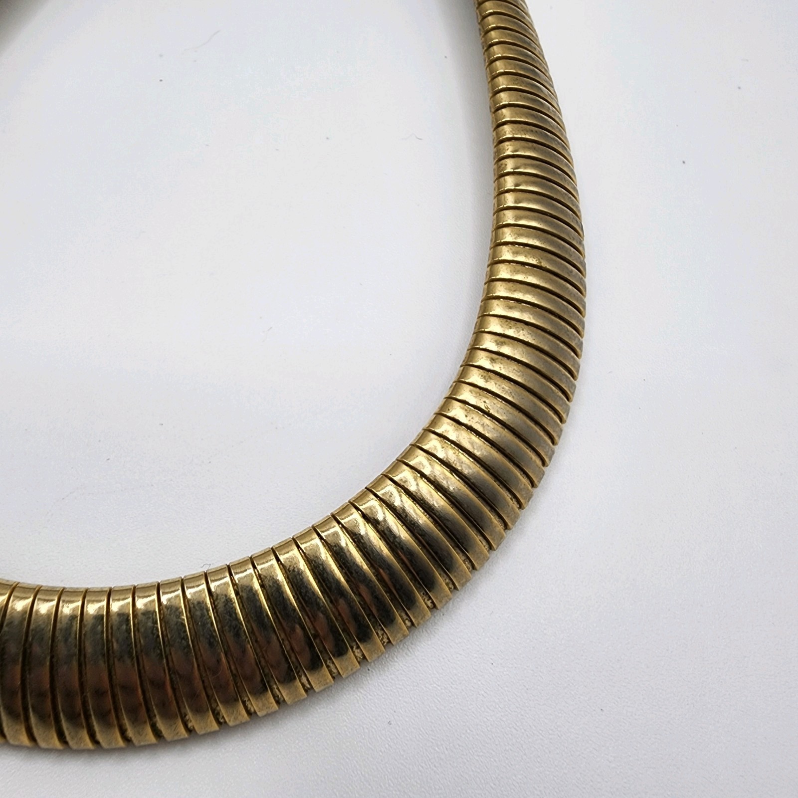 Vintage Gold Tone Wide Omega Choker 17″ Necklace Snake Egyptian Style Bold 80s