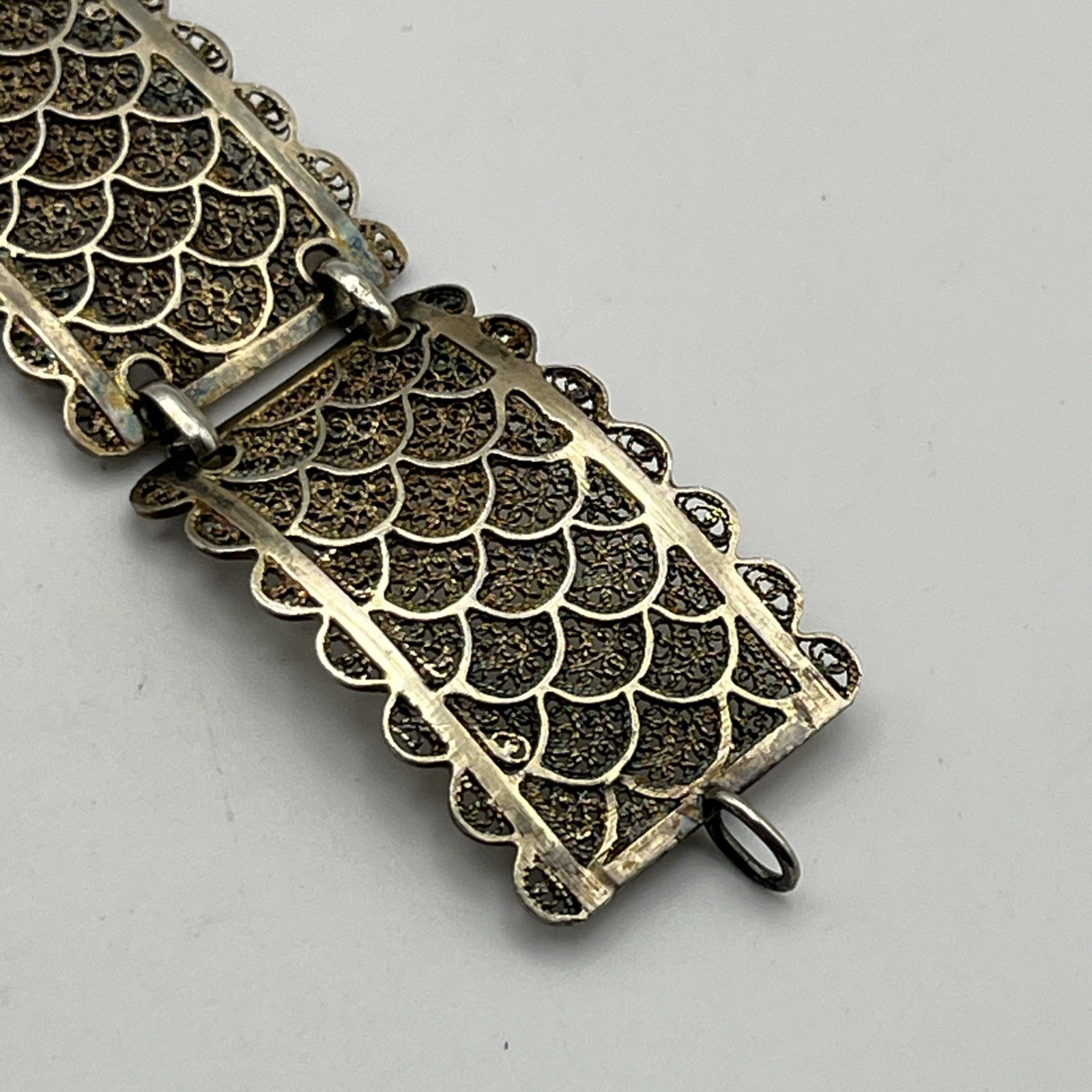 Vintage Sterling Silver Vermeil Filigree Panel Bracelet 19.2g Gold Wash 7″
