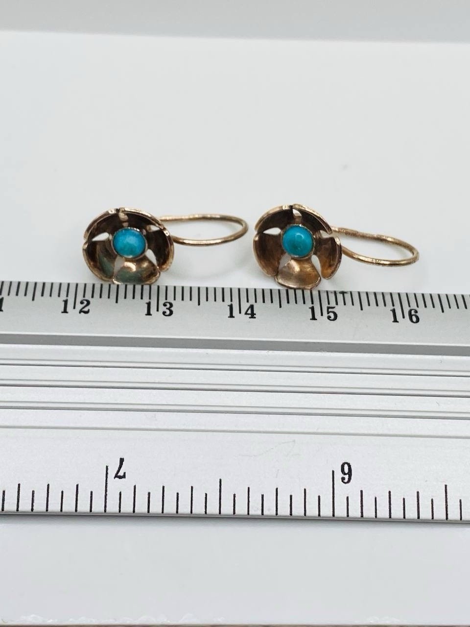 Vintage Soviet Gilt Turquoise Earrings Silver 875