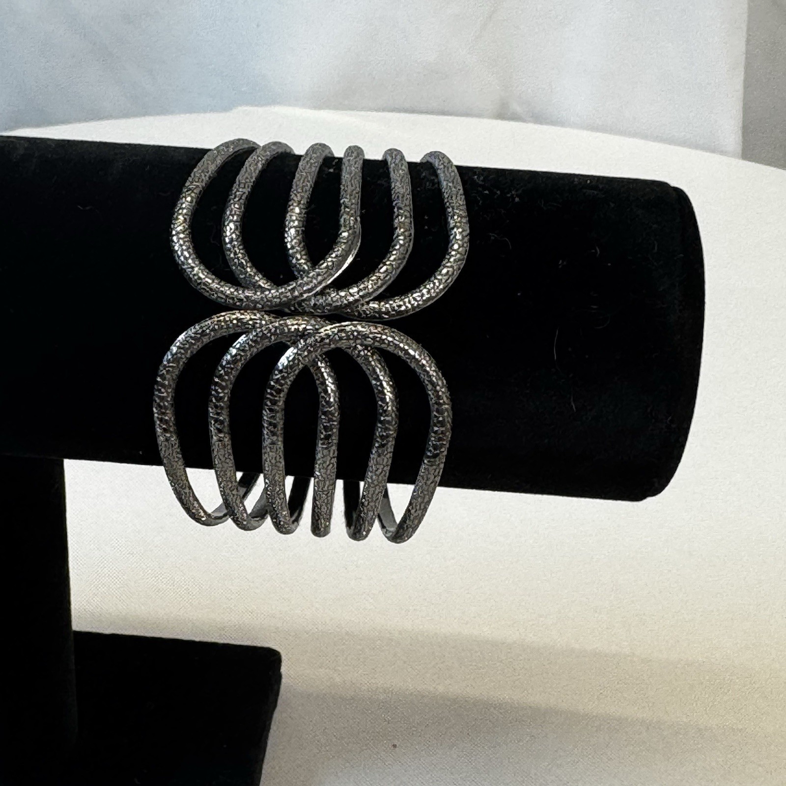 Vintage Grey Metal Scalloped Front Opening Hinged Cuff Bracelet