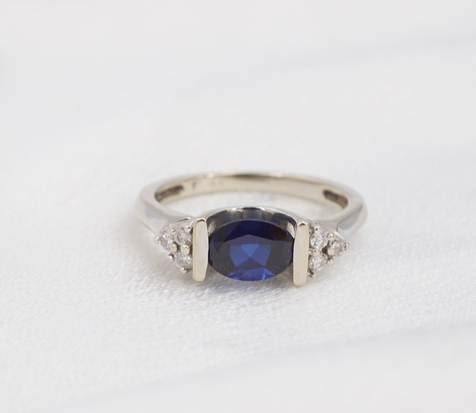 14k Natural Sapphire Diamond Ring White Gold Tension Size 5.75 Estate RG5194