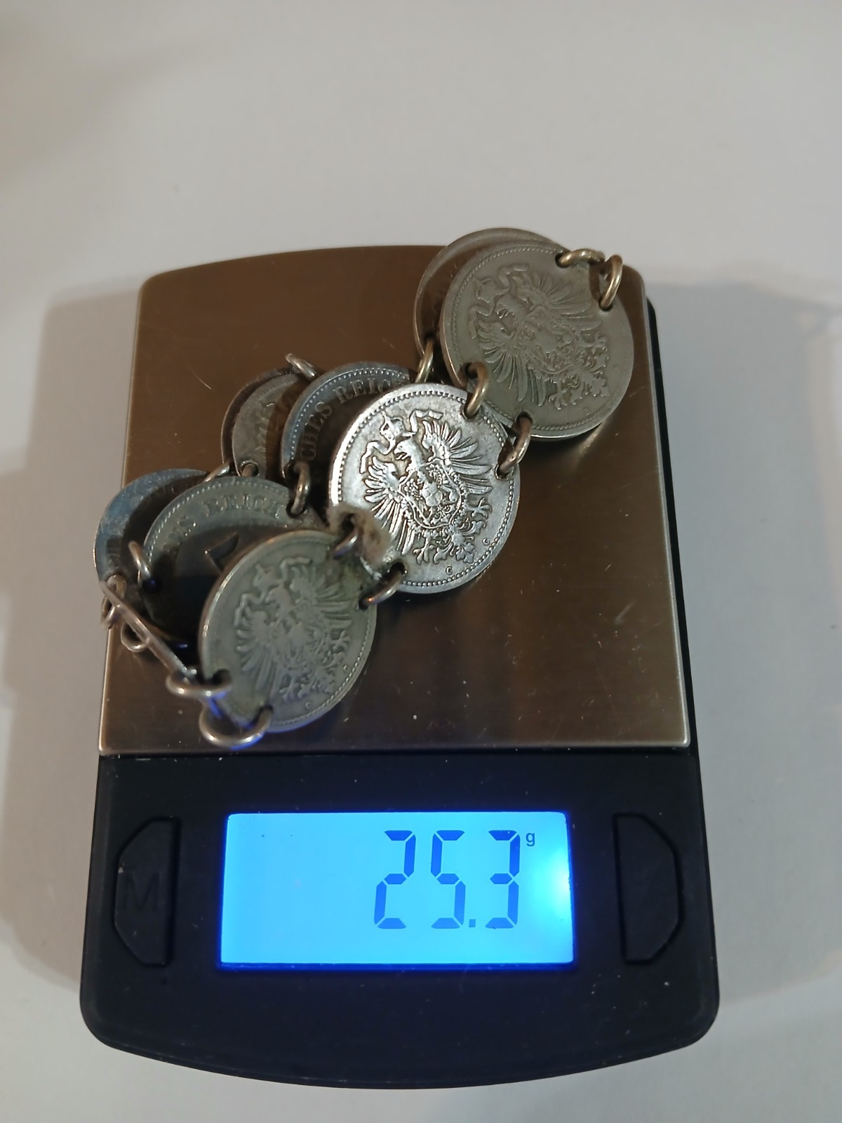 900 Silver Antique 1874-1876 Germany Coin Link Bracelet 8″ 11 Coins 25g