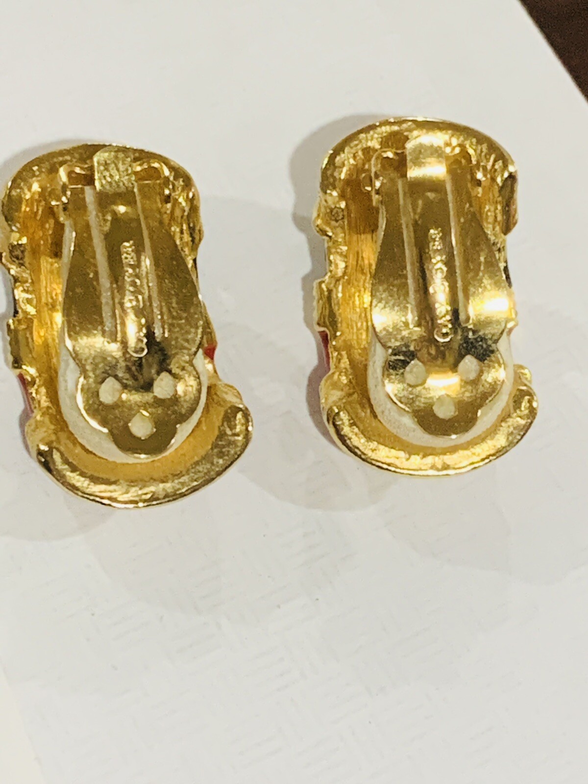 Vintage Gay Boyer Gold Tone Art Deco Red Blue Mod Clip On Earrings
