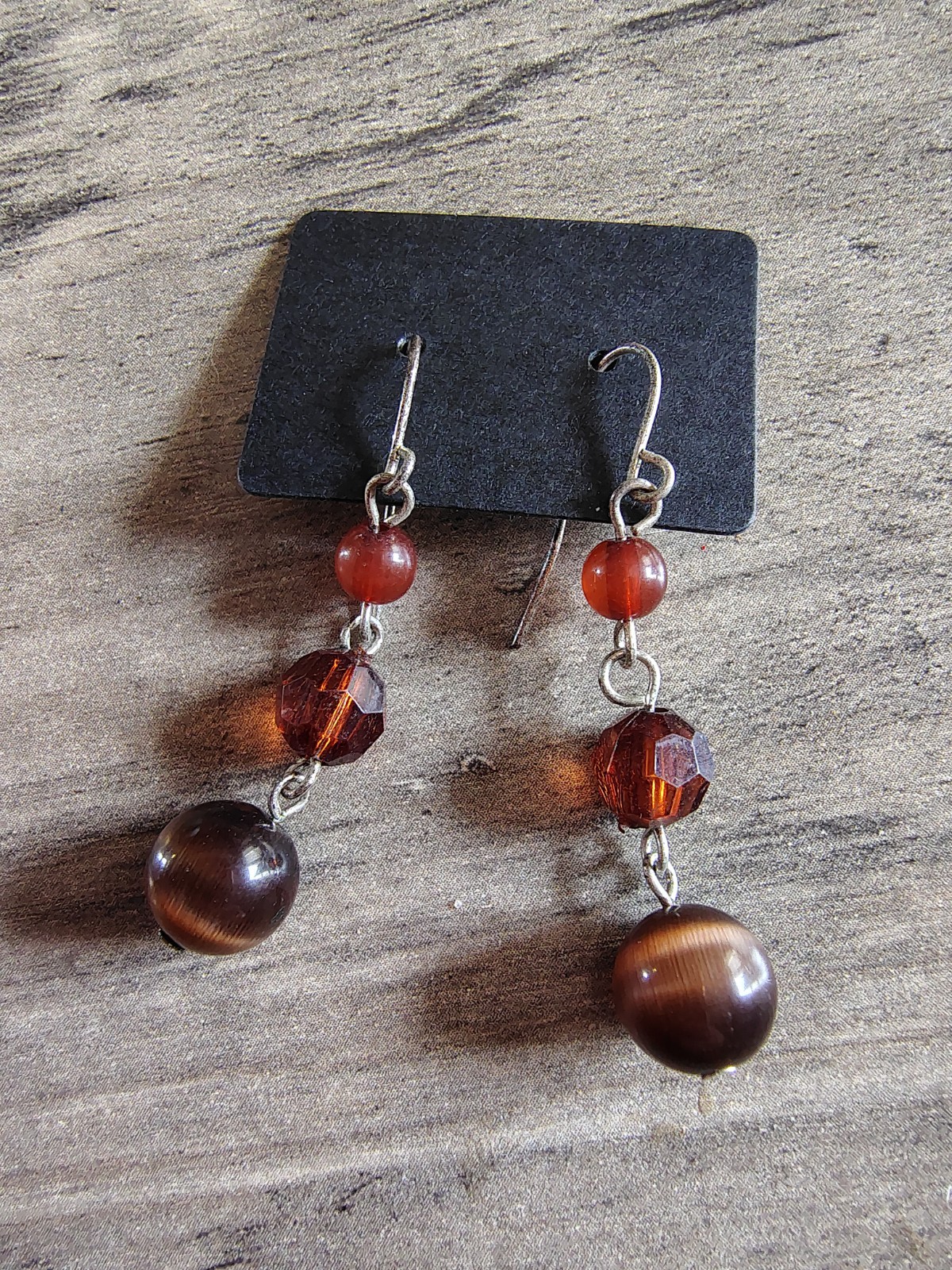 Vtg Brown Beaded Dangling Earrings Dangle Bead Casual Business Everyday Pierced