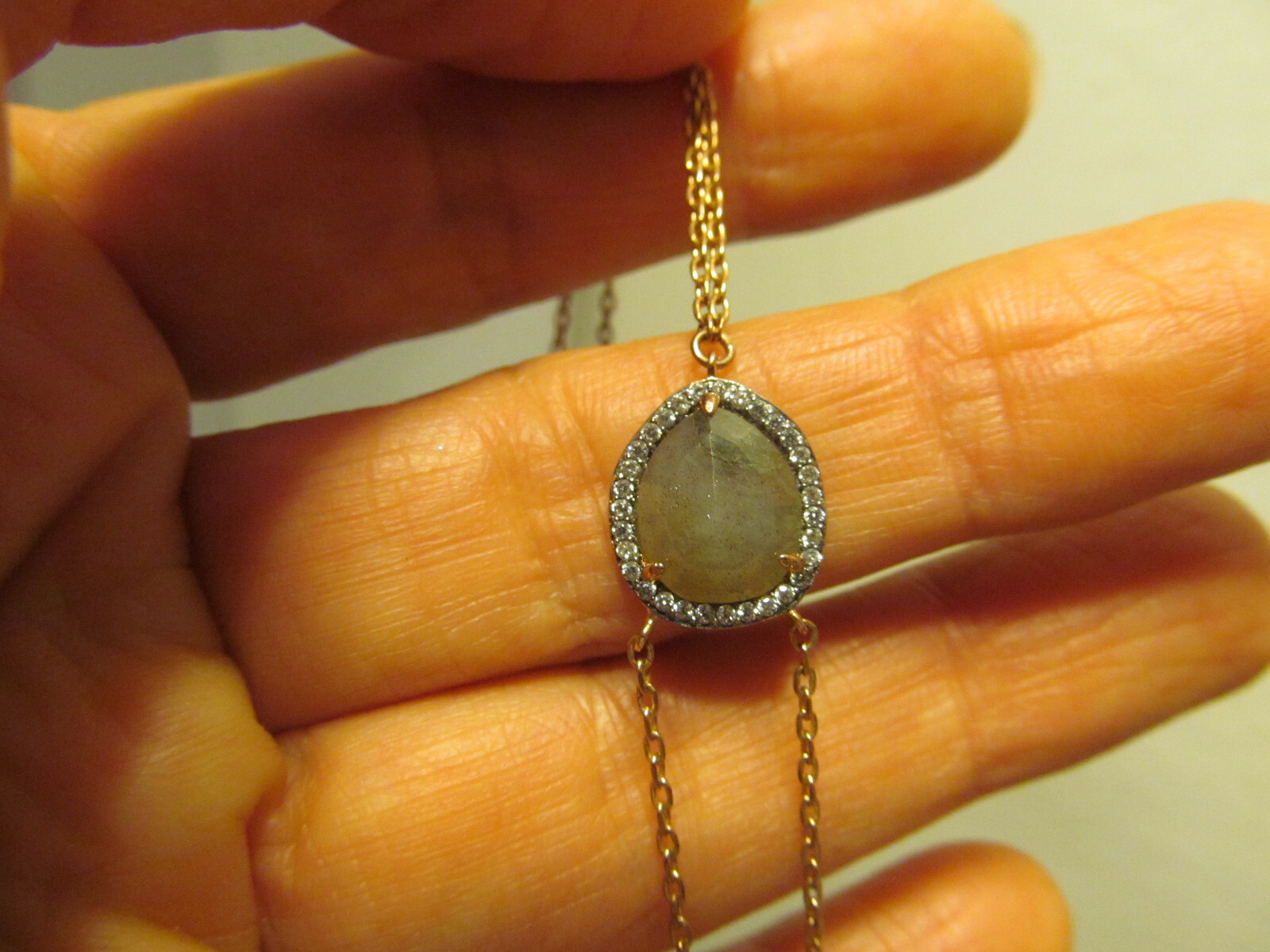HENRI BENDEL Rose Gold tone Labradorite stone Finger Chain Bracelet