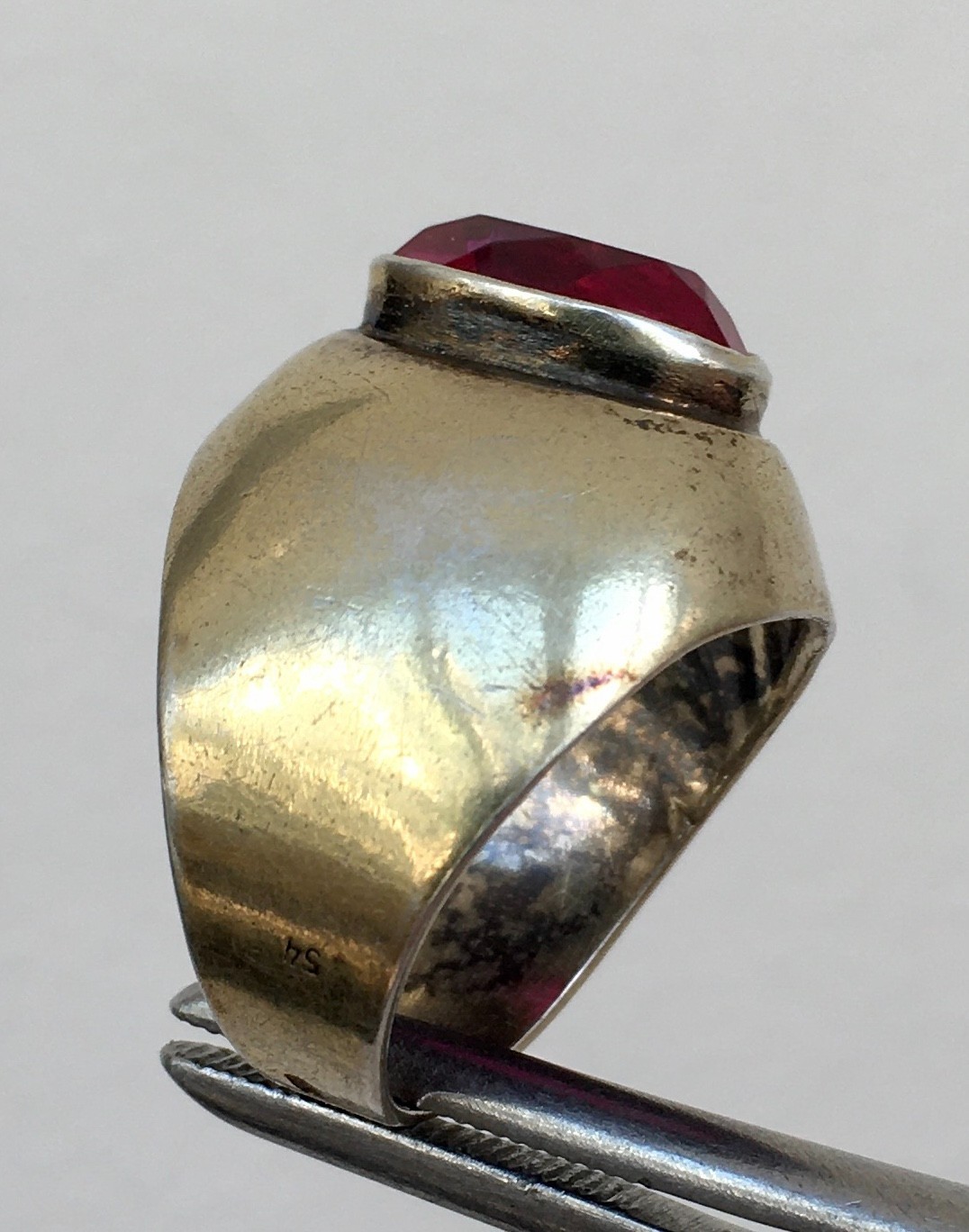 Ring № 16 Vintage Soviet Red Ruby Ring Silver Ring 875☆USSR Ring 7 size 6.95 gr
