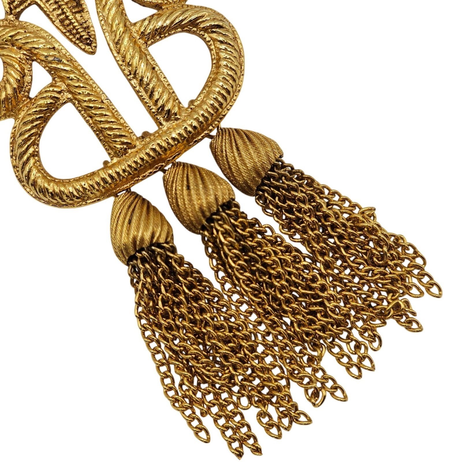 Designer Carol Dauplaise 4″ Tassel Brooch Statement Gold Tone Vtg Knot Dangle